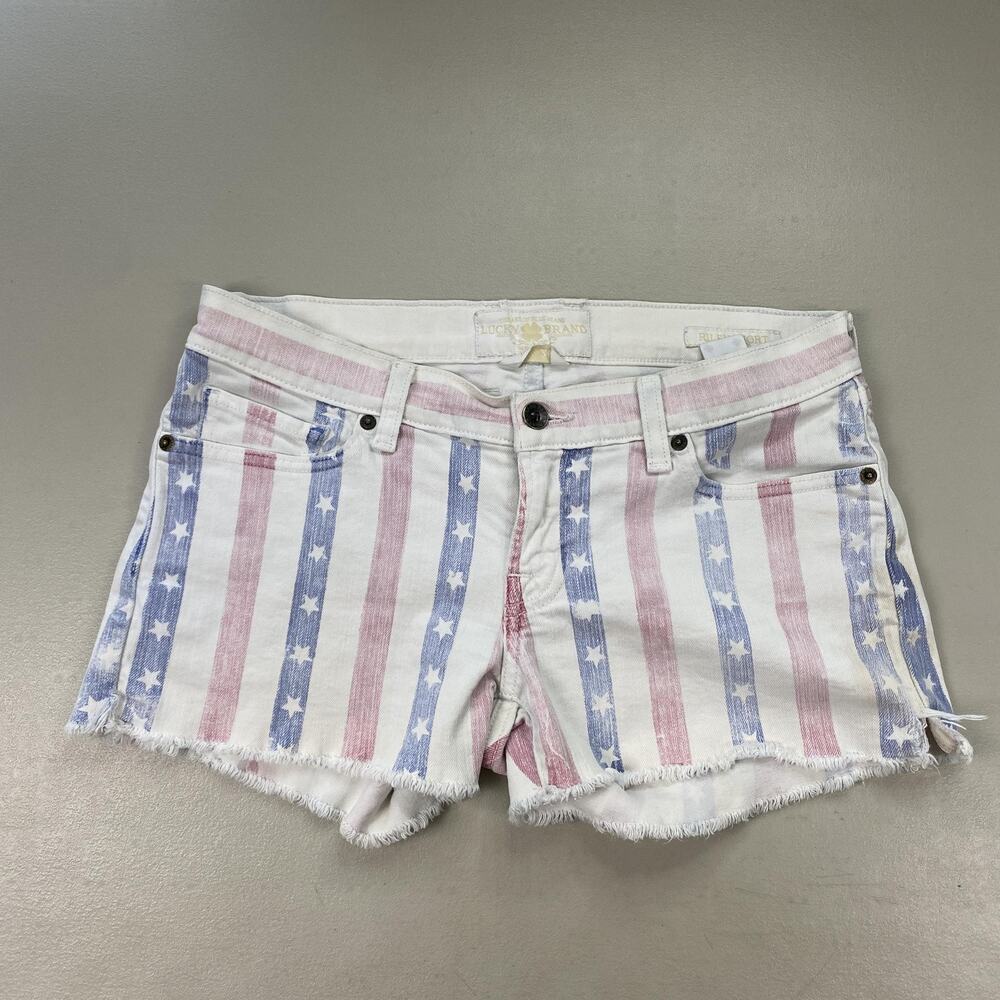 Lucky Brand Riley Jean Shorts Womens 2/26 White Flag USA Patriotic Low Rise 32x3